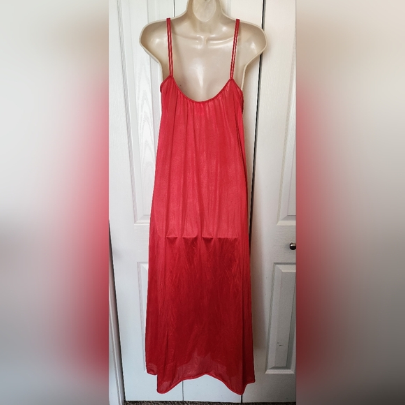 Vintage Medium 60s 70s Red Kayser 100% Nylon Slip Dress Nightgown - Picture 4 of 7
